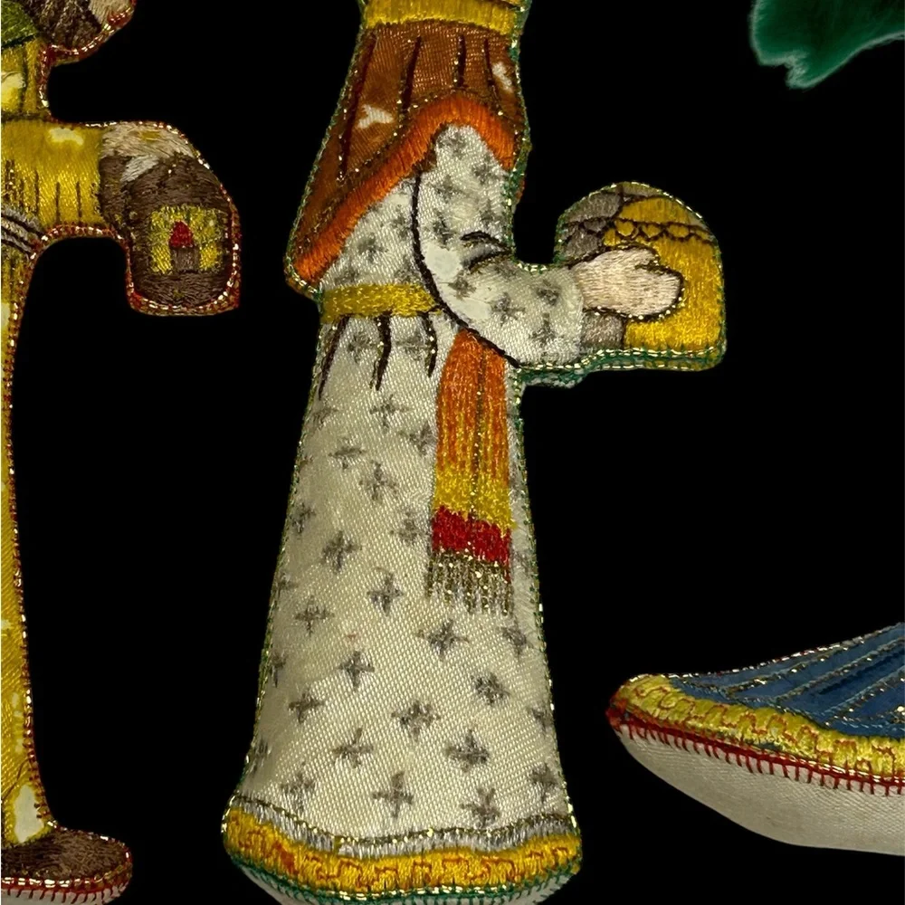 3 vintage Christmas ornaments wise men embroidered
